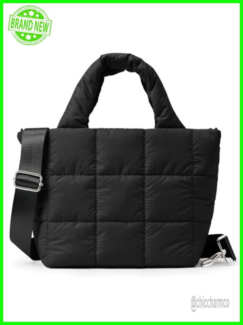 Quilted Puffer Crossbody Tote Bag Lightweight Nylon Adjustable Strap